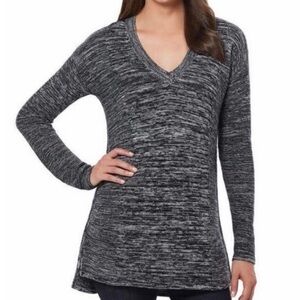 Ellen Tracy Black and Gray Marled V-Neck Sweater Tunic